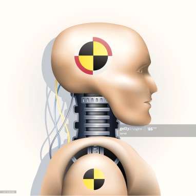 vector illustration of a crash test dummy on white fond with light gray shadow